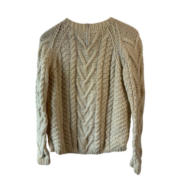 Vintage Strawbridge Clothier Womens Sweater Cream Fisherman Chunky Knit Wool - Picture 3 of 6